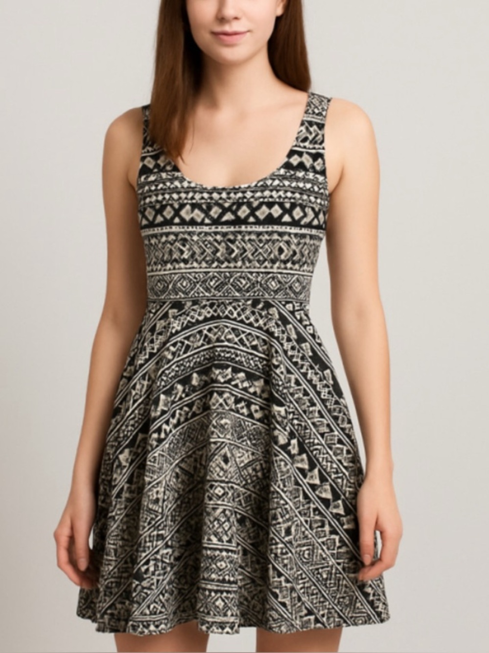 Aeropostale Black & White Tribal Print Tank Skater Dress